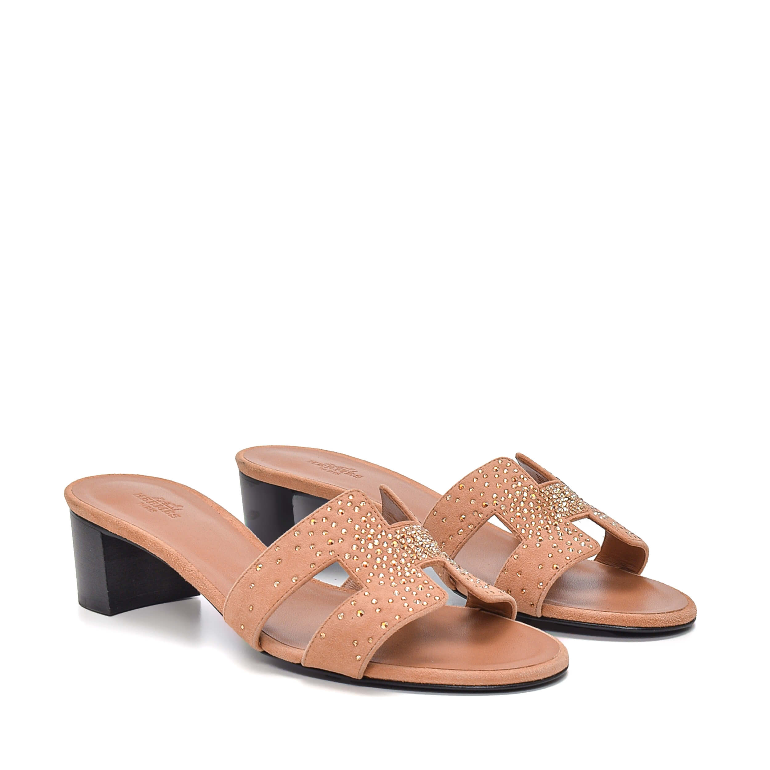 Hermes - Brown Grained Suede&Shiny Oran Sandals